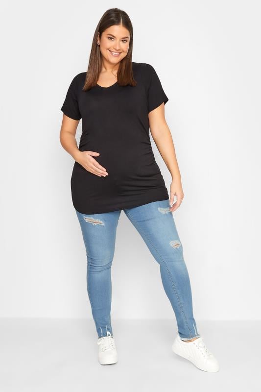 Evans LTS Tall Maternity Blue Distressed AVA Stretch Skinny Jeans