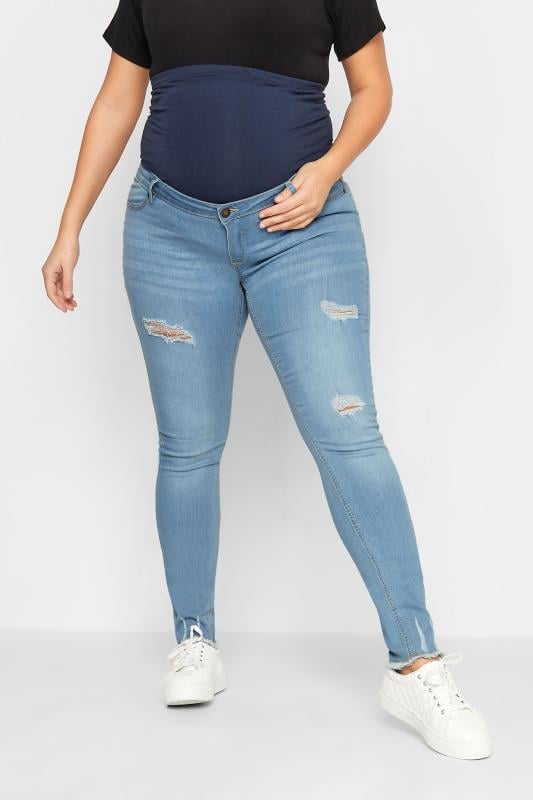 evans LTS Tall Maternity Blue Distressed AVA Stretch Skinny Jeans