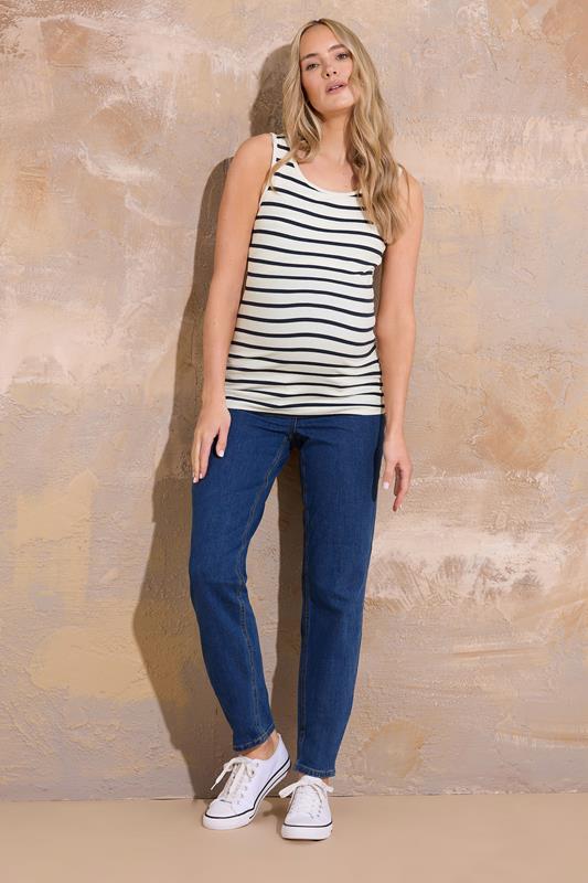 Evans LTS Tall Maternity Ivory White Stripe Popper Fastening Nursing Vest