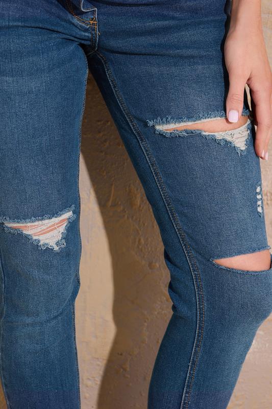 Evans LTS Tall Maternity Mid Blue Distressed AVA Stretch Skinny Jeans