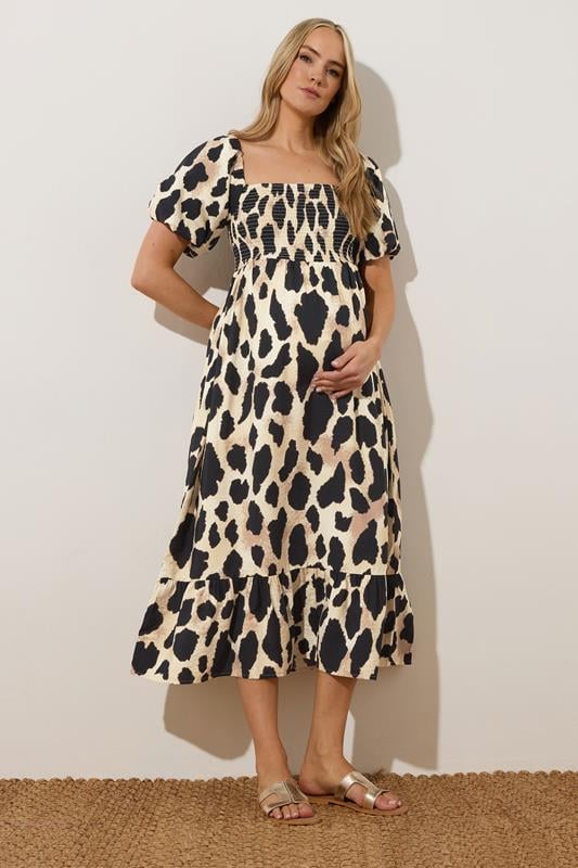 Evans LTS Tall Maternity Premium Natural Brown Leopard Puff Sleeve Dress