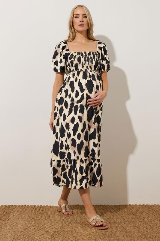 evans LTS Tall Maternity Premium Natural Brown Leopard Puff Sleeve Dress