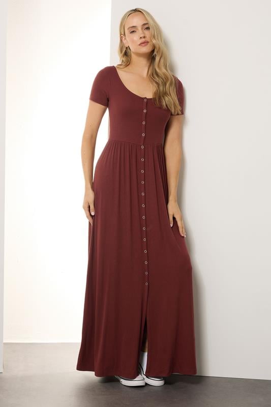 Evans LTS Tall Maternity Rust Brown Modal Ribbed Button Maxi Dress