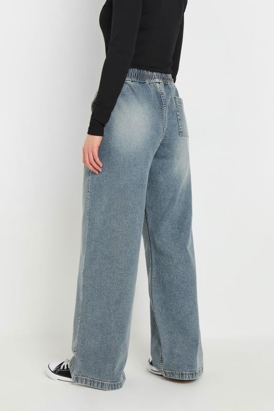 Evans LTS Tall Mid Blue Washed Denim Pull-On Wide Leg Jeans