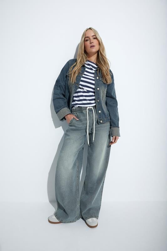 evans LTS Tall Mid Blue Washed Denim Pull-On Wide Leg Jeans