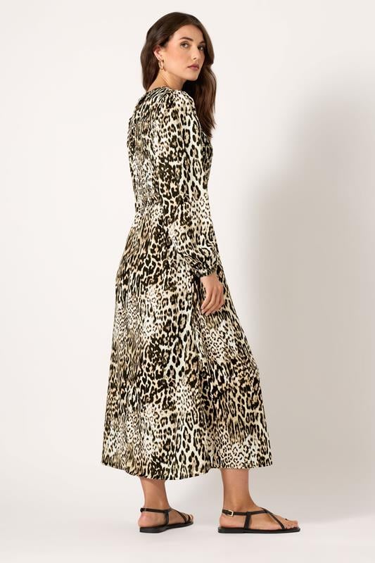 Evans LTS Tall Natural Brown Animal Print Shirred Midaxi Dress