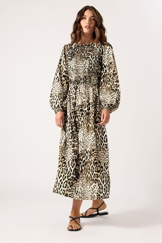 evans LTS Tall Natural Brown Animal Print Shirred Midaxi Dress