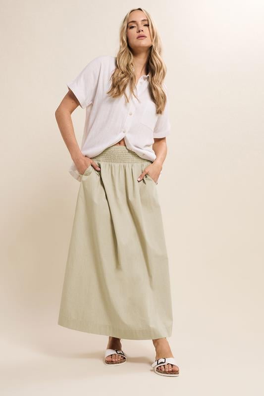 Evans LTS Tall Natural Brown Cotton Shirred Waist Maxi Skirt