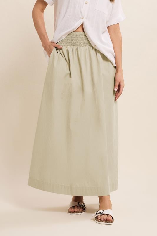 Evans LTS Tall Natural Brown Cotton Shirred Waist Maxi Skirt