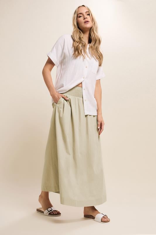 evans LTS Tall Natural Brown Cotton Shirred Waist Maxi Skirt