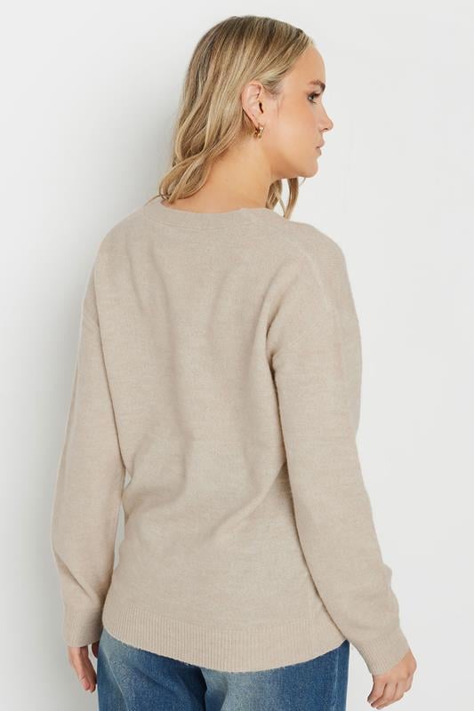 Evans LTS Tall Natural Brown Knit Wrap Button Jumper
