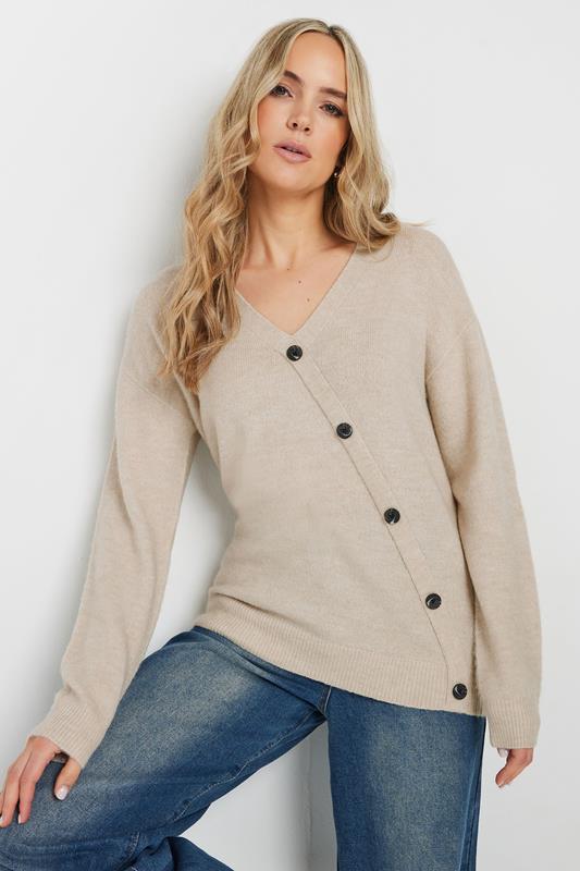 evans LTS Tall Natural Brown Knit Wrap Button Jumper
