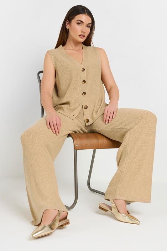 Evans LTS Tall Natural Brown Knitted Wide Leg Trouser