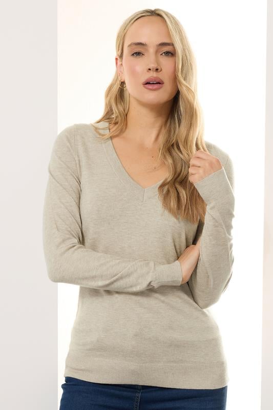 evans LTS Tall Natural Brown Marl Knit V-Neck Jumper