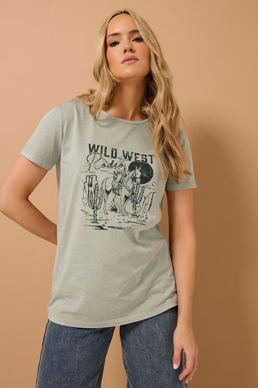 Evans LTS Tall Natural Brown 'Wild West' Slogan T-Shirt