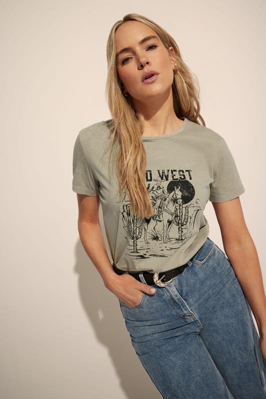 evans LTS Tall Natural Brown 'Wild West' Slogan T-Shirt