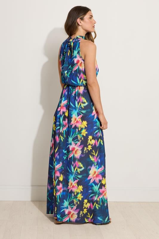 Evans LTS Tall Navy Blue Abstract Floral Halter Neck Maxi Dress