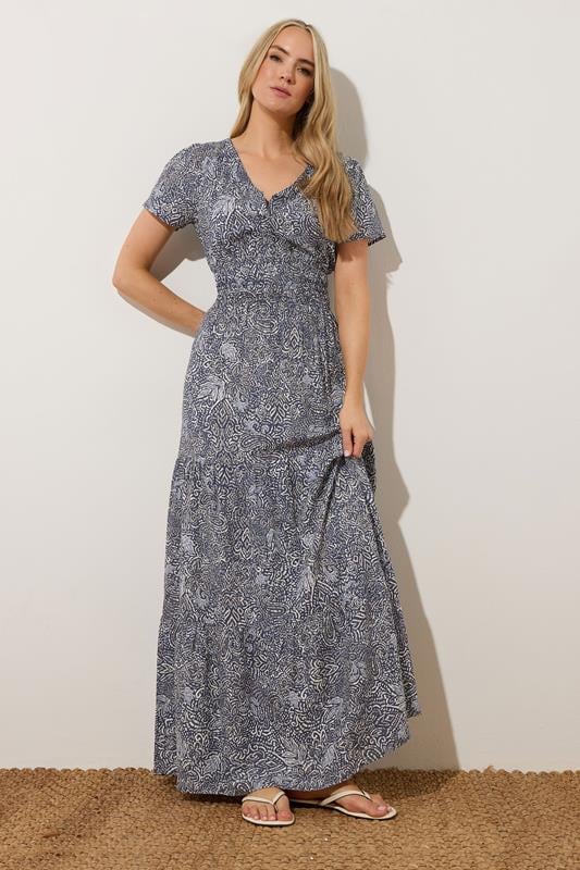 Evans LTS Tall Navy Blue Abstract Tiered Maxi Dress