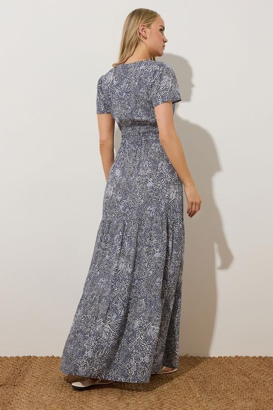 Evans LTS Tall Navy Blue Abstract Tiered Maxi Dress