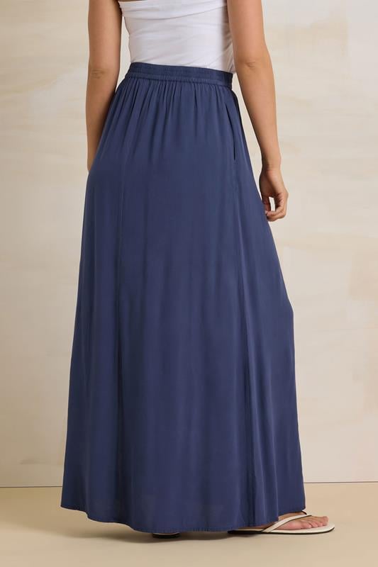 Evans LTS Tall Navy Blue Acid Wash Side Split Maxi Skirt