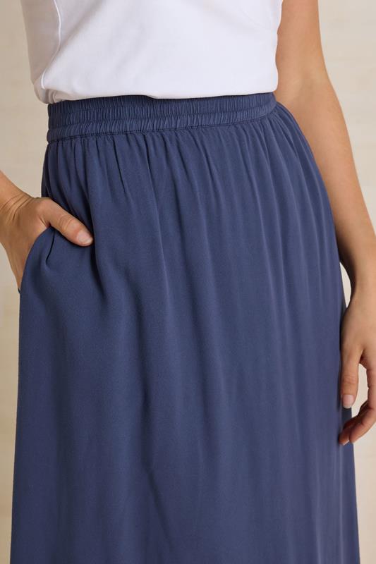 Evans LTS Tall Navy Blue Acid Wash Side Split Maxi Skirt