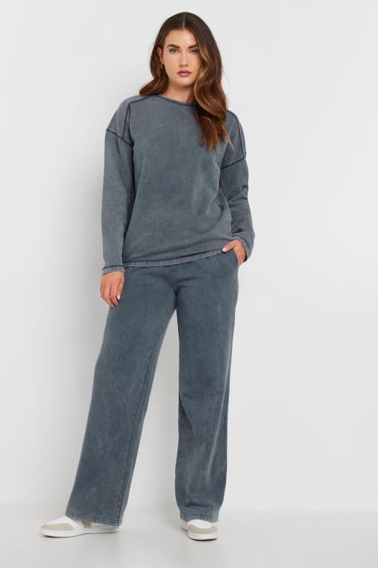 Evans LTS Tall Navy Blue Acid Wash Straight Leg Joggers