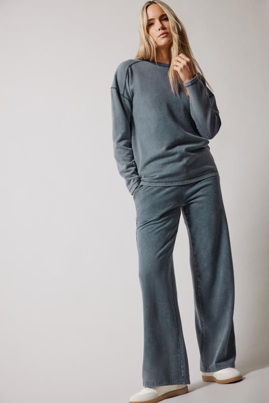 evans LTS Tall Navy Blue Acid Wash Straight Leg Joggers