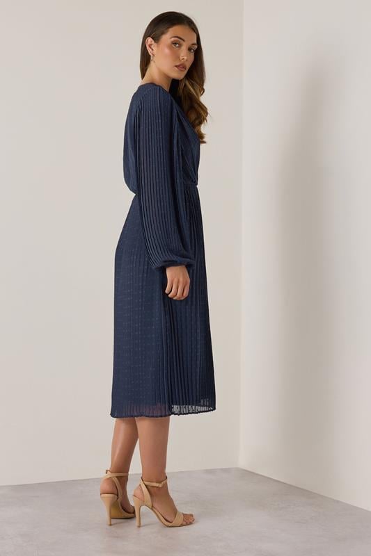 Evans LTS Tall Navy Blue Chiffon Dobby Pleated Wrap Midi Dress