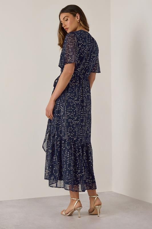 Evans LTS Tall Navy Blue Chiffon Foil Dot Wrap Dress