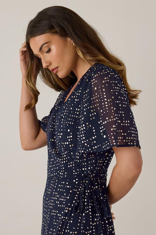 Evans LTS Tall Navy Blue Chiffon Foil Dot Wrap Dress