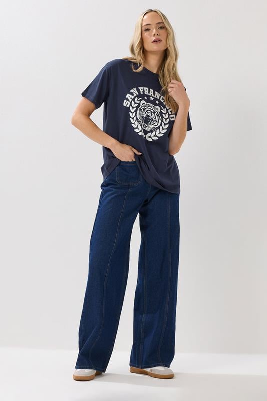 Evans LTS Tall Navy Blue Cotton 'San Francisco' Slogan T-Shirt