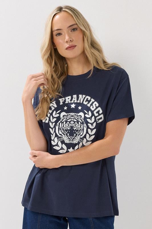 evans LTS Tall Navy Blue Cotton 'San Francisco' Slogan T-Shirt