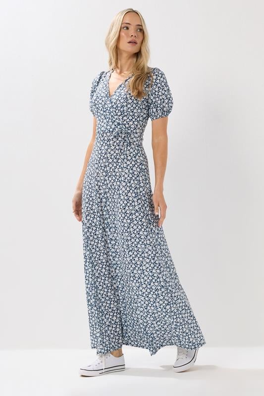 Evans LTS Tall Navy Blue Ditsy Floral Print Wrap Maxi Dress