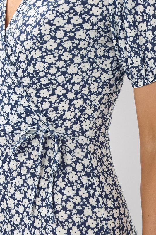 Evans LTS Tall Navy Blue Ditsy Floral Print Wrap Maxi Dress