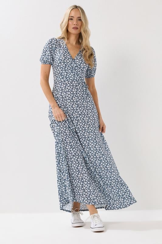 evans LTS Tall Navy Blue Ditsy Floral Print Wrap Maxi Dress