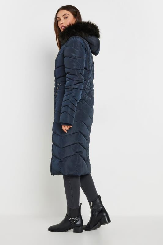 Evans LTS Tall Navy Blue Faux Fur Trim Padded Longline Coat