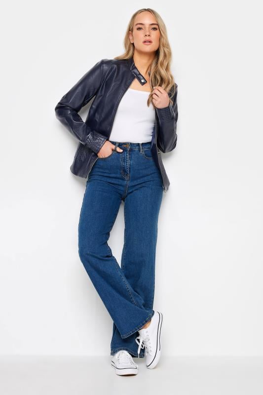 Evans LTS Tall Navy Blue Faux Leather Funnel Neck Jacket