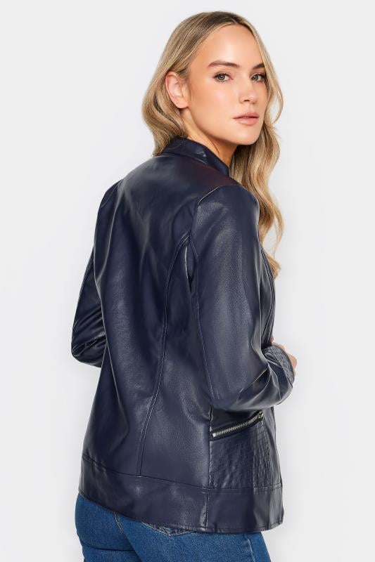 Evans LTS Tall Navy Blue Faux Leather Funnel Neck Jacket