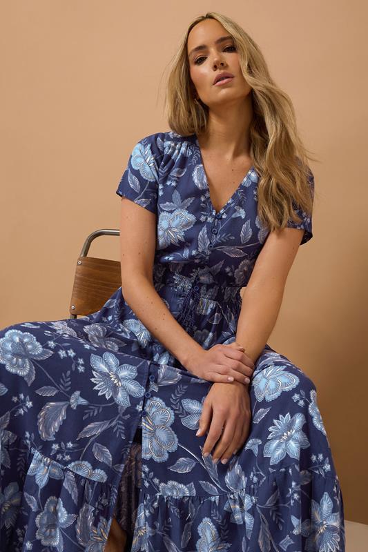 Evans LTS Tall Navy Blue Floral Print Button Maxi Dress
