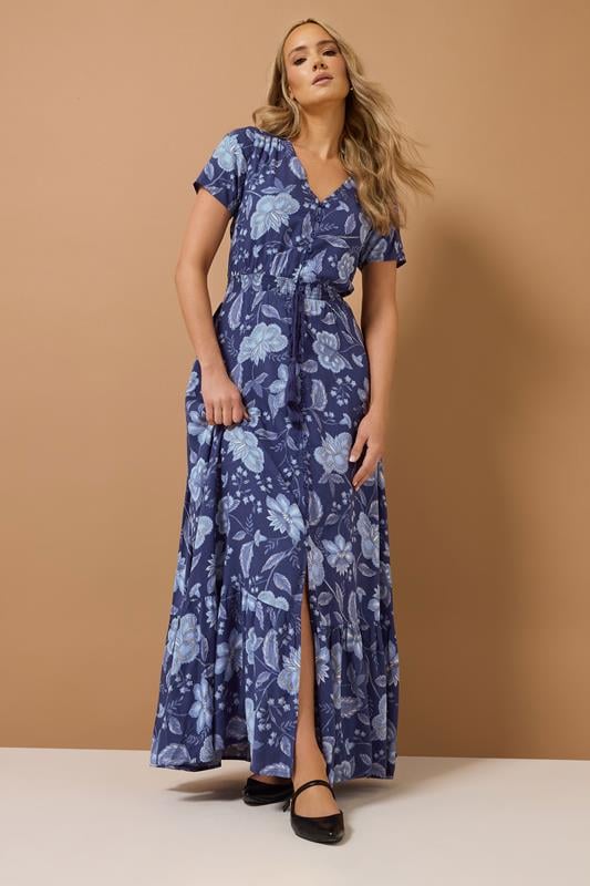 Evans LTS Tall Navy Blue Floral Print Button Maxi Dress