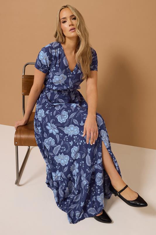 Evans LTS Tall Navy Blue Floral Print Button Maxi Dress