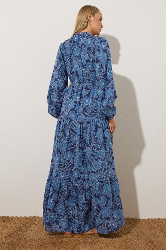 Evans LTS Tall Navy Blue Floral Tie Waist Maxi Dress
