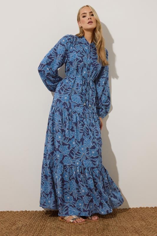 Evans LTS Tall Navy Blue Floral Tie Waist Maxi Dress