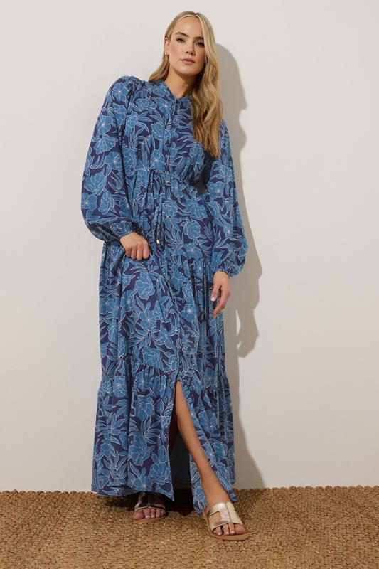 evans LTS Tall Navy Blue Floral Tie Waist Maxi Dress