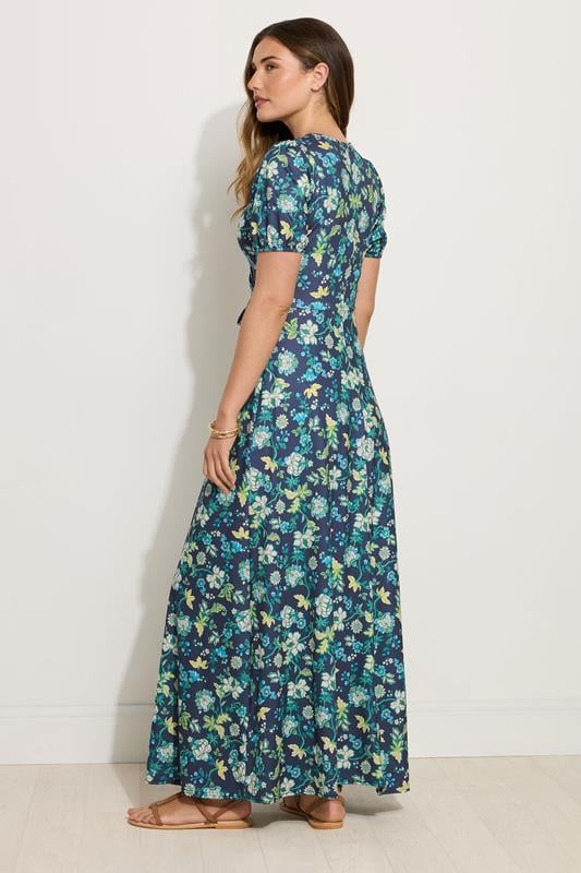 Evans LTS Tall Navy Blue & Green Floral Print Wrap Maxi Dress