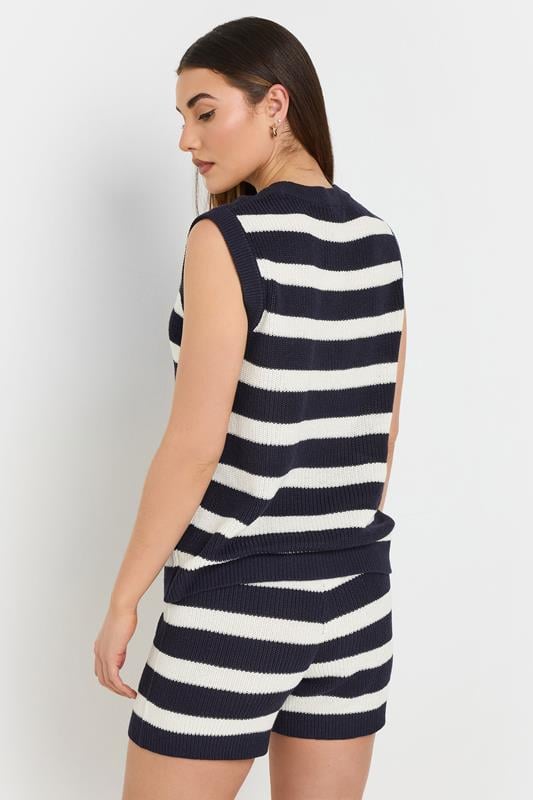 Evans LTS Tall Navy Blue Knitted Stripe Sleeveless Jumper