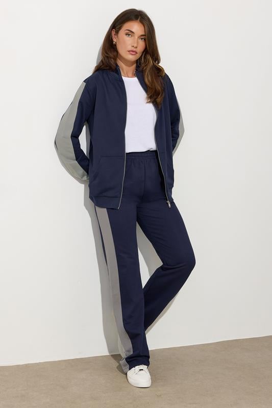 evans LTS Tall Navy Blue Side Stripe Fitted Straight Leg Joggers