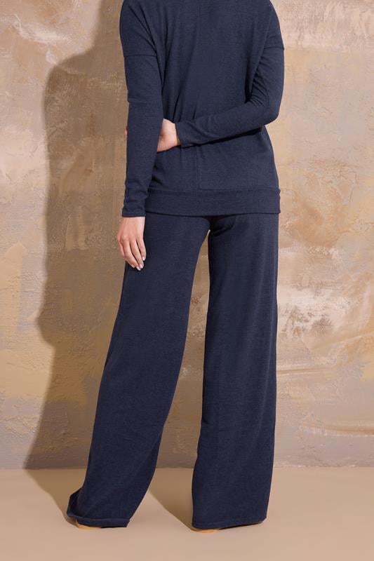 Evans LTS Tall Navy Blue Soft Touch Wide Leg Trousers