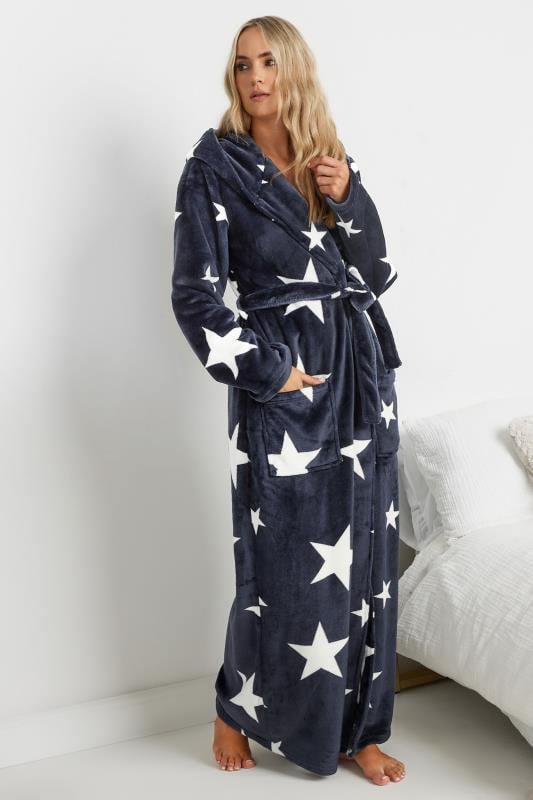 Evans LTS Tall Navy Blue Star Print Hooded Dressing Gown