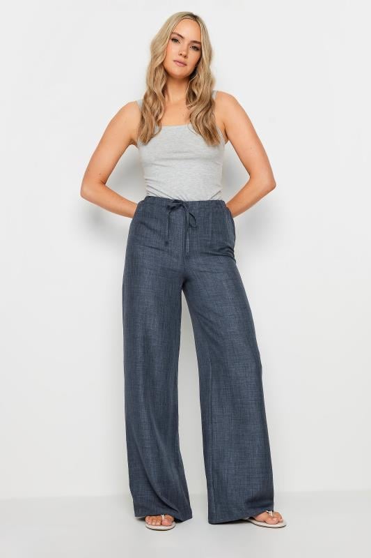 Evans LTS Tall Navy Blue Textured Wide Leg Trousers